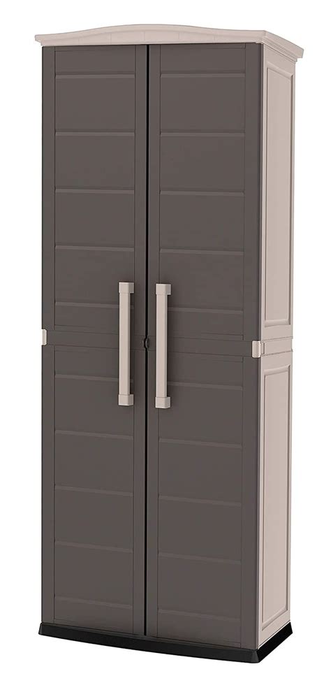 Keter Boston Resin Tall Outdoor Storage Shed Cabinet For Patio Tool Or