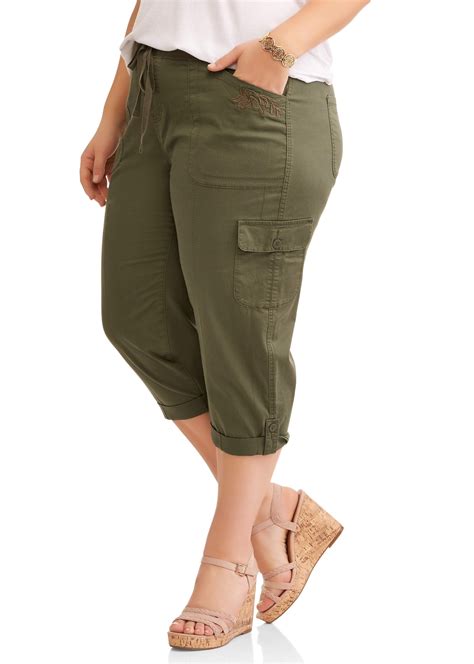 New Terra And Sky Womens Plus Size Cargo Capri Pants With Taping Comfort