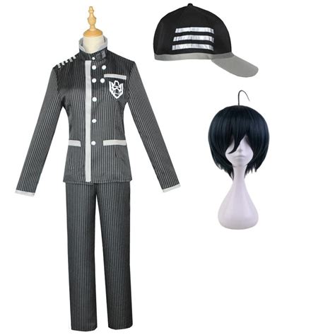 dangan ronpa shuichi saihara cosplay black costume danganronpa v3 hat top pants short wig