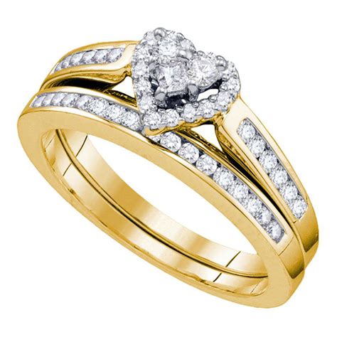10kt Diamond Heart Band Set Heart Wedding Rings Womens Wedding Ring