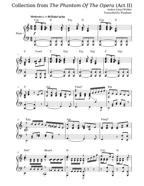 These free opera sheet music titles can best be categorized as easy piano. Collection from The Phantom of the Opera (Part II) Sheet music for Piano, Vocals (Mixed Quartet ...