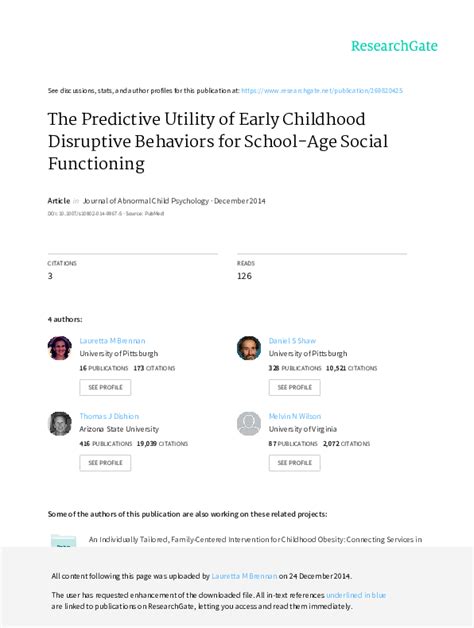 Pdf The Predictive Utility Of Early Childhood Disruptive Behaviors