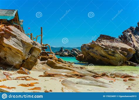 Scenic Cliffs On A Sandy Tropical Thai Beach Stock Image Image Of