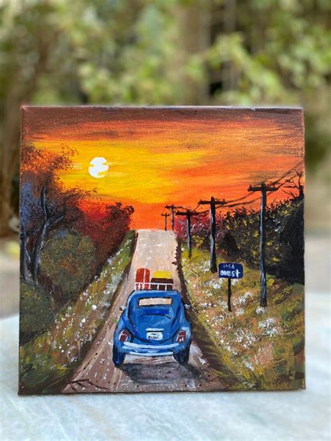 Road Trip Trippy Painting Cityscape Painting Simple Canvas Paintings