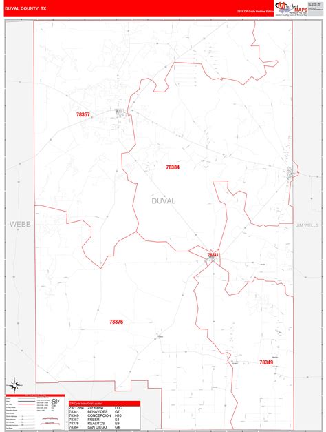 Duval County Tx Zip Code Wall Map Red Line Style By Marketmaps Mapsales