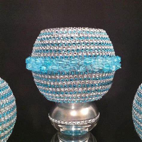 Beautiful 3 Piece Set Turquoise With Diamond Bling Candle Etsy Bling