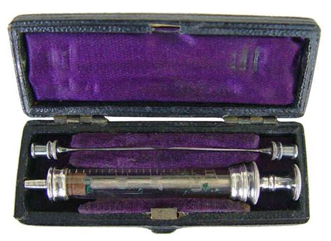 A Fine C 1870 Antique Hypodermic Syringe Set In Fitted Case The