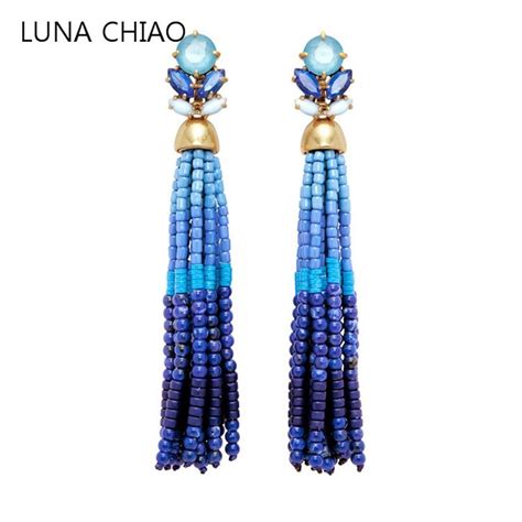 Luna Chiao Gradual Blue Mini Beads Strand Beaded Tassels Fringe