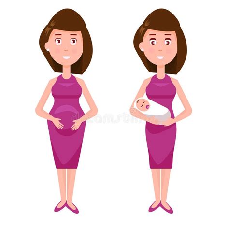 Pregnancy And Birth Cute Cartoon Vector Illustration Young Pregnant