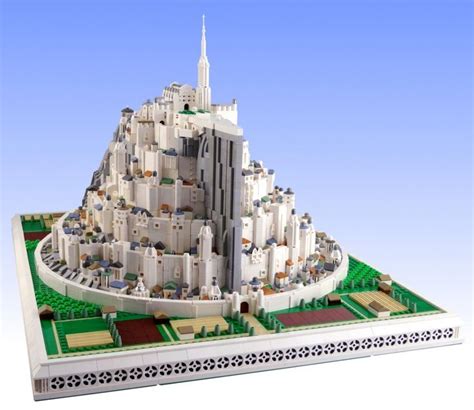 A Model Of A Castle Made Out Of Legos Is Shown In Front Of A Blue Sky