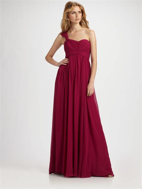 Notte By Marchesa One Shoulder Chiffon Dress In Red Raspberry Lyst