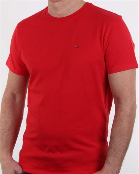 tommy hilfiger cotton crew neck t shirt racing red mens cotton crew