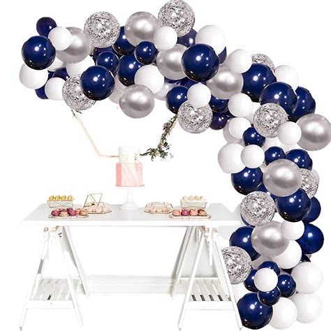 Veeki Silver Blue Balloon Garland Kit 120 Navy Blue Og Silver Confetti