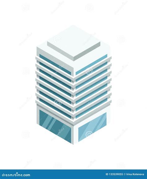 High Building With Shiny Glass Facade Icon Stock Illustration