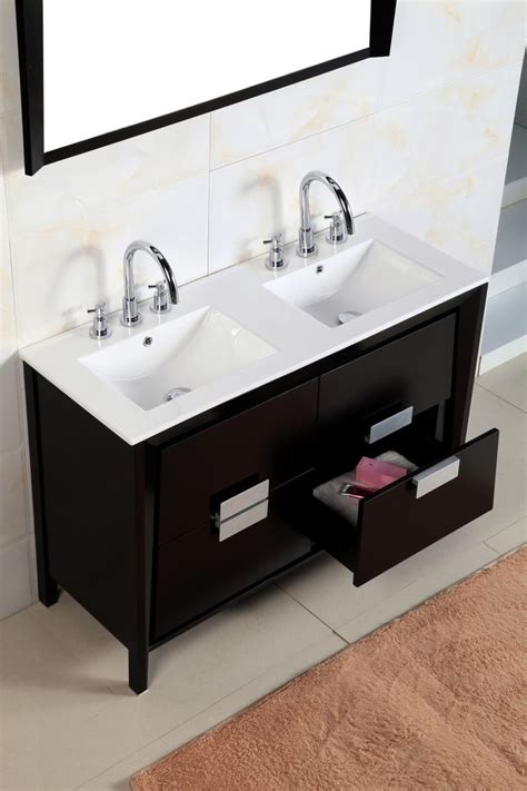 This petite vanity cabinet is 24 3/4″ wide and only 10.5″ deep, perfect for a bathroom where floor space is at a premium. Bellaterra Home 48" Double Sink Vanity Set | Double sink ...