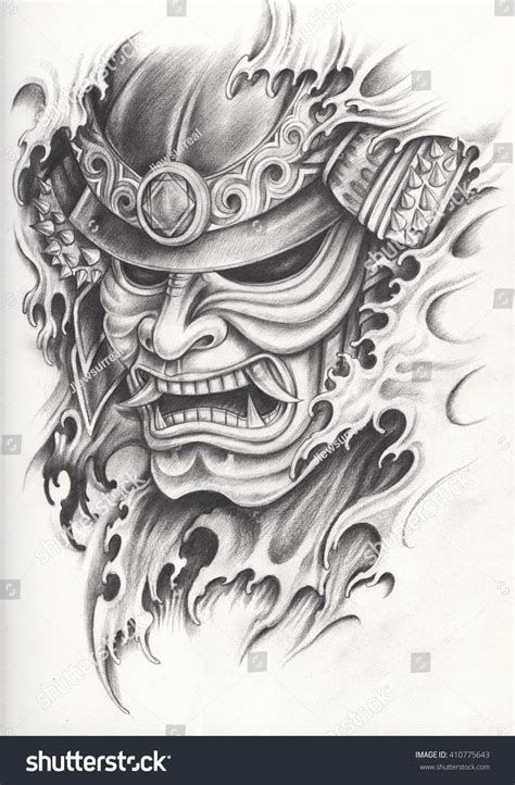 Samurai Warrior Tattoo Designhand Pencil Drawing On Paper Samurai