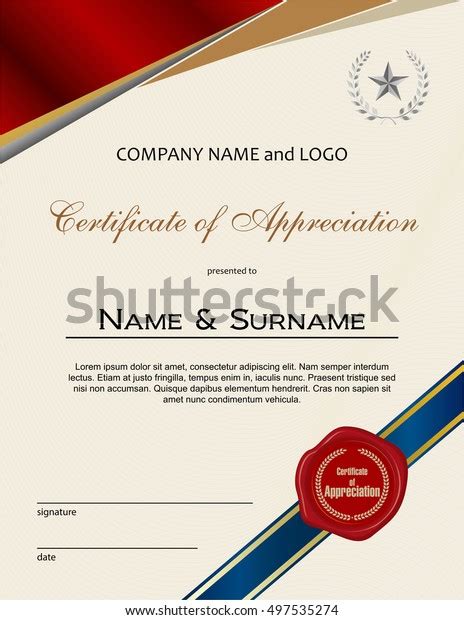 Certificate Appreciation Laurel Wreath Ribbon Portrait Stock Vector