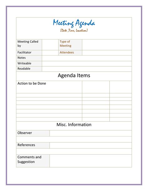 Printable Meeting Agenda Forms Printable Forms Free Online