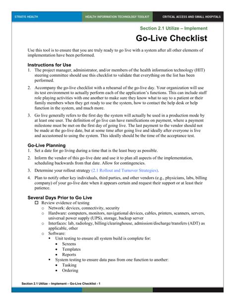 Go Live Checklist Doc