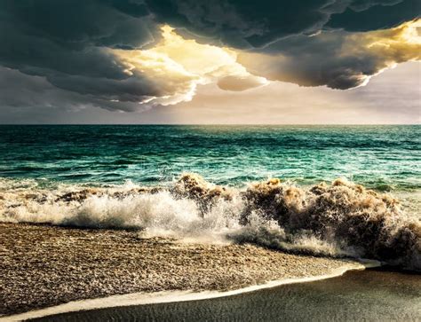Sea Storm Landscape Nature With Sunbeam Cloud Storm Stock Photo Image