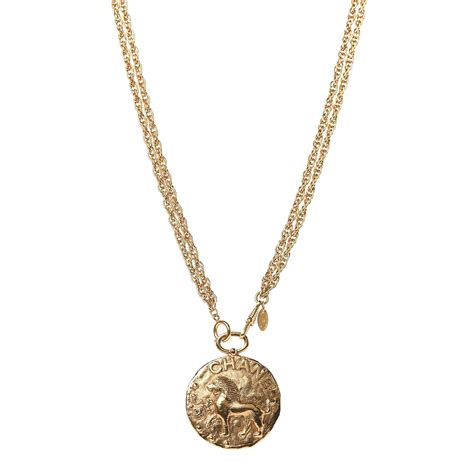 Chanel Lion Medallion Necklace Gold 422957