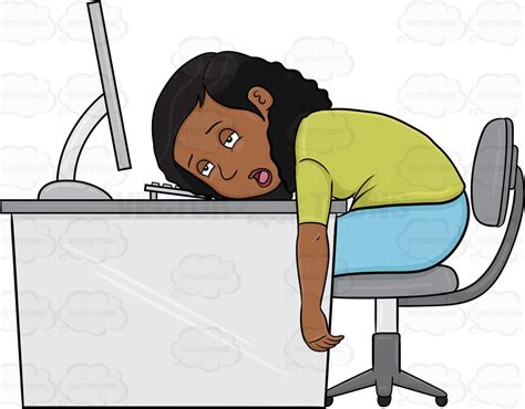 A Black Woman Tired From Working On Her Computer Clipart Station
