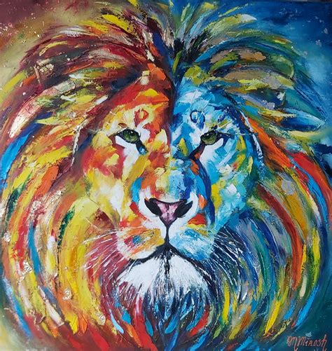 Lion Rainbow Lion 3 Oil Painting Pop Art Palette Knife Painting On