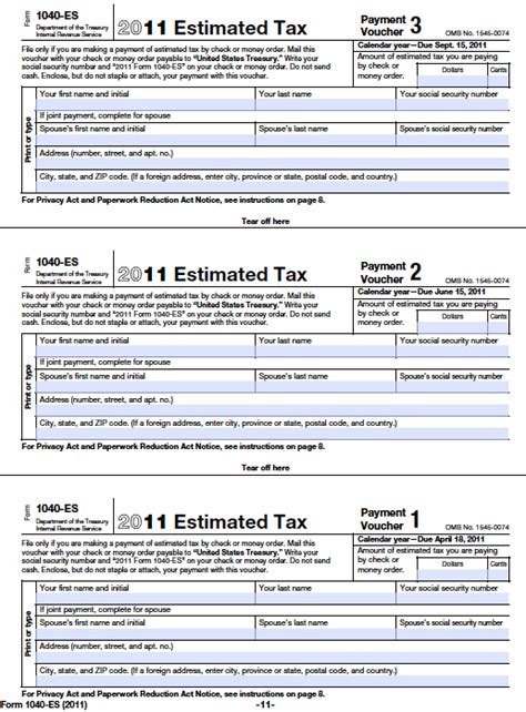 2012 Irs Due Dates — Estimated Tax Payments Form 1040 Es The