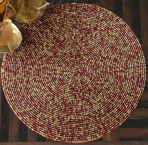 Beaded Golden Placemat 10 Inch Round Centre Piece Beaded Etsy India