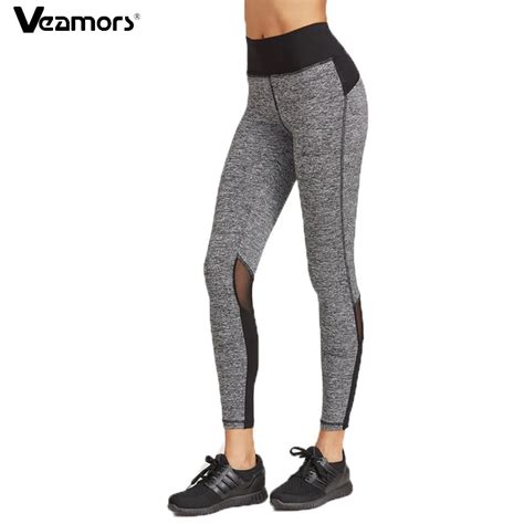 Veamors Fashion Women Yoga Pants High Waist Elastic Slim Leggings Ladies Mesh Patchwork Quick