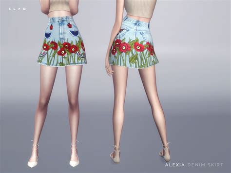 Cc Sims 4 — Theslyd Gucci Embroidered Denim Skirt