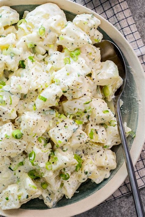 Prepared using potatoes, eggs, parsley, mayonnaise, dill pickles; Easy creamy potato salad | Recipe | Creamy potato salad ...