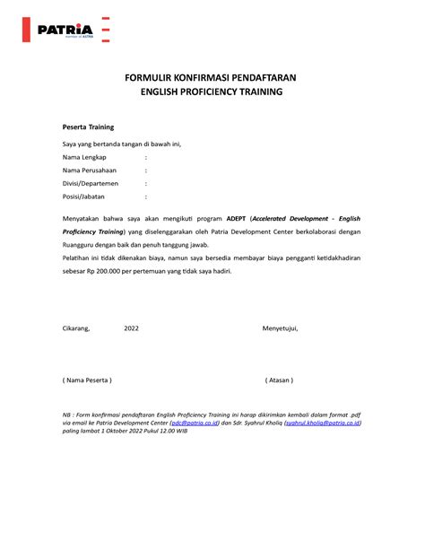 Form Konfirmasi English Proficiency Training Pdc X Ruangguru