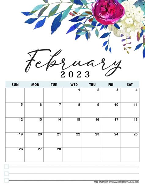 Best Free Printable Calendar 2023 In Beautiful Florals