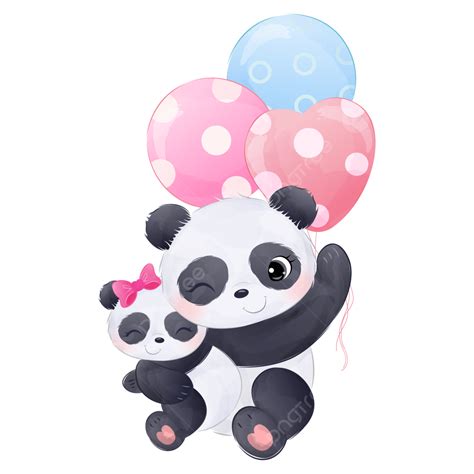 Ilustração Fofa Mamãe Panda E Bebê Panda Em Aquarela PNG Panda