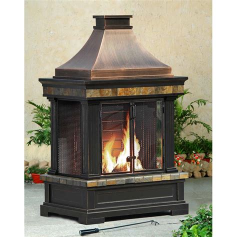 Sunjoy Brownston Steel Wood Outdoor Fireplace And Reviews Wayfair