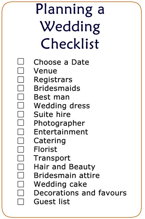 Wedding Checklist Printable Pdf