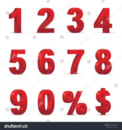 Red Numbers Symbols 3d Illustrations Set Stock Vector Royalty Free