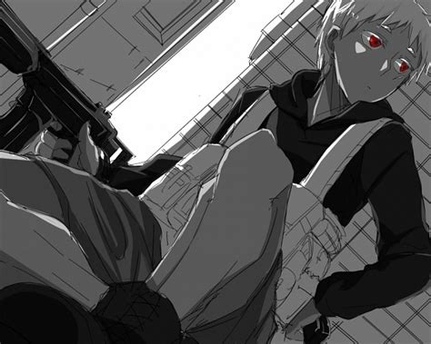 Johnathan Mar Jormungand Manga Boy Dark Skin Gun Handgun Male Focus Monochrome Pistol
