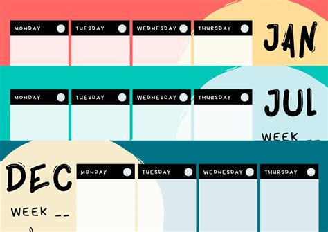 Colorful Weekly Planner Full Year Free Digital Planners
