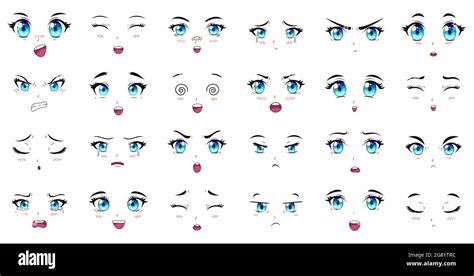 Cartoon Anime Characters Eyes Eyebrows And Mouth Expressions Manga