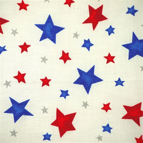 White Red Blue Silver Stars July 4 Print Fabric Quilting Cotton