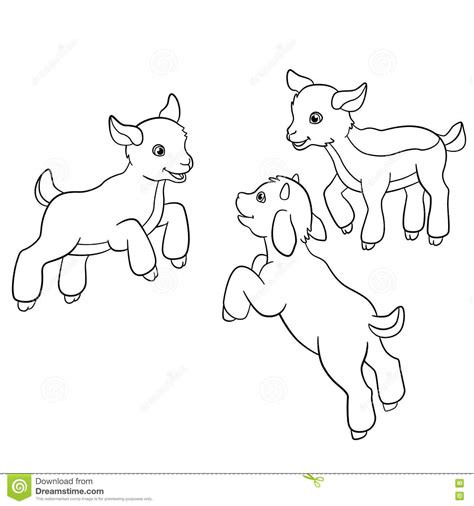 Coloring Pages Farm Animals Little Cute Goatlings Stock