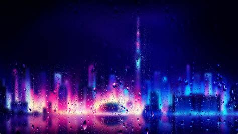 Neon City Rain Drops Graphics3d Live Wallpaper