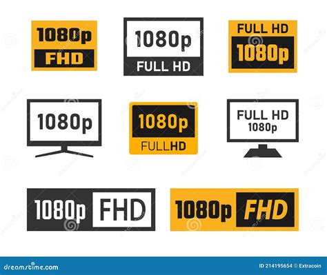 1080p Full Hd Icons Set Fhd Screen Resolution Stock Vector