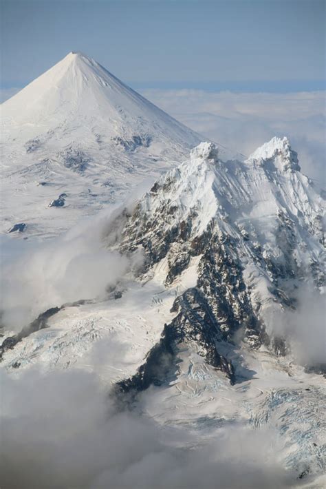September 2007 Aerial View Of Conical Snow Covered Shishaldin Volcano