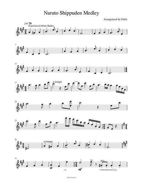 Naruto Shippuden Medley Flute Flauta Sheet Music For Flute Solo