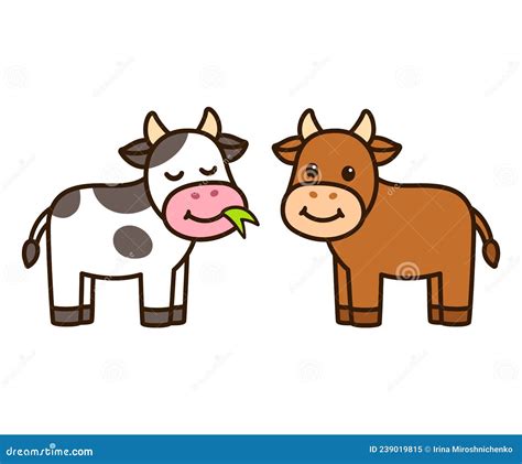 Cute Cartoon Cows Drawing Stock Vector Illustration Of Grazing 239019815