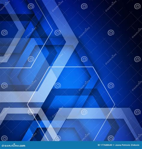 Abstract Geometric Overlapping Blue Hexagon Shape Technology Digital