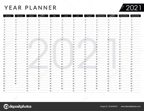 2021 Year Planner Wall Calendar Design Template Horizontal Annual